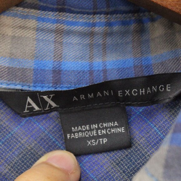 AX Armani Exchange Shirt Mens XS Blue Plaid Casual Button Down Collared Cotton - Picture 6 of 9